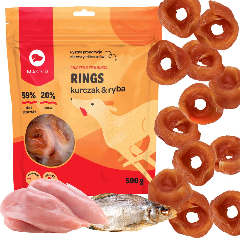 MACED Kalmary Przysmak dla Psa Pierścienie Kurczak i Ryba Rings 500g